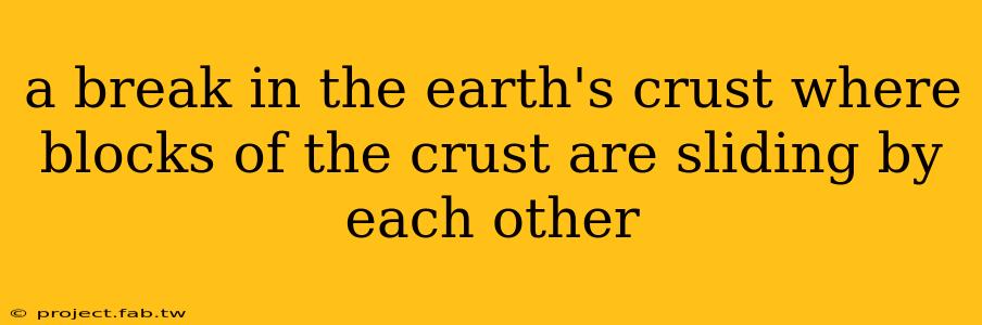 a break in the earth's crust where blocks of the crust are sliding by each other