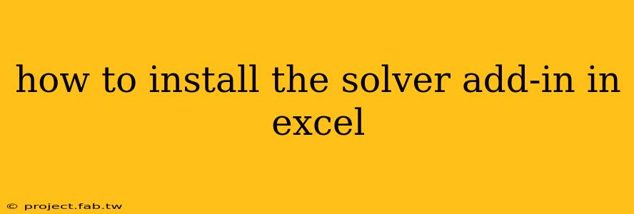 how to install the solver add-in in excel