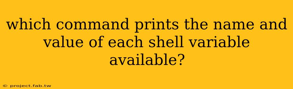 which command prints the name and value of each shell variable available?