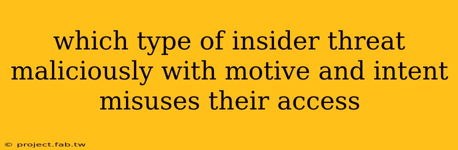 which type of insider threat maliciously with motive and intent misuses their access